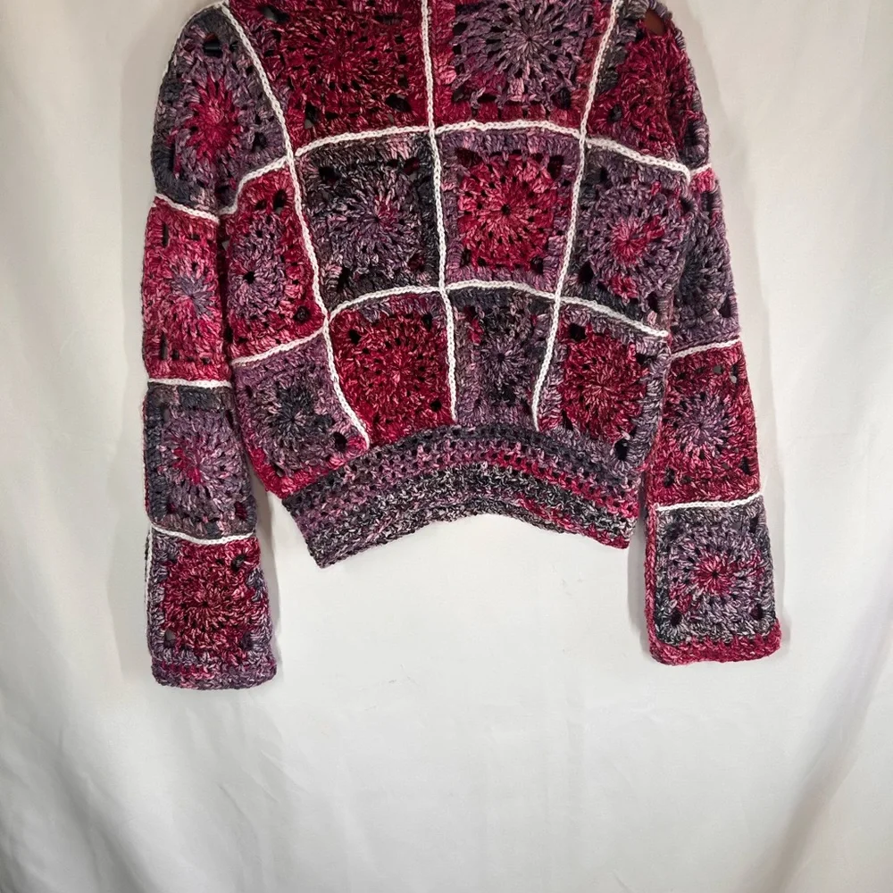 Handcrafted Crochet Sweater Pink Purple OOAK unique woman medium - Picture 5 of 5